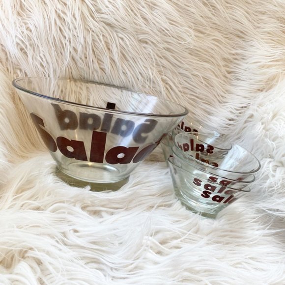 Wheaton Glass Large Salad Bowl and 6 Small Bowls - Picture 4 of 4